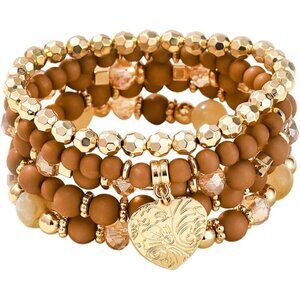Elegant 7-Piece Beaded Stretch Bracelets Set - Boho Crystal Gold Plated Jewelry